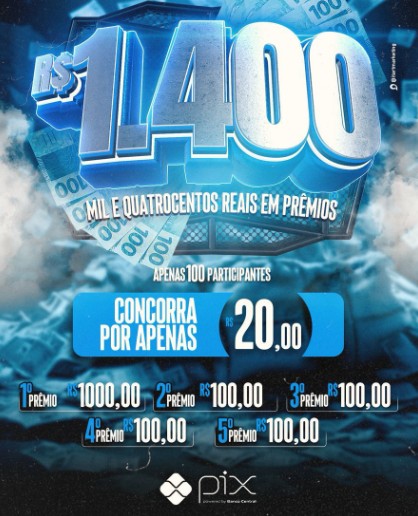 R$1400,00 em prêmios